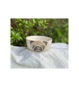 AYA Home Store Pug Desenli Özel Irk Seramik Mama Su Kabı
