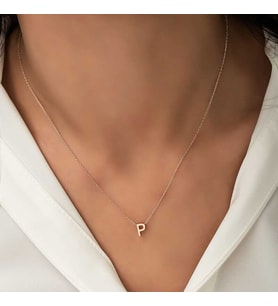 925 Ayar Gümüş Rose 3 Boyutlu P Harf Kadın Gümüş Kolye