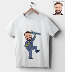 Kişiye Özel Pilot Tasarımlı Karikatür Tişört 102 (Beyaz)