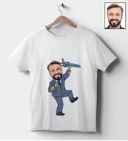 Kişiye Özel Pilot Tasarımlı Karikatür Tişört 102 (Beyaz)