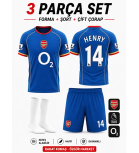 Arsenal 2005/2006 Sezon Henry 14 Numara Mavi Deplasman Nostaji Çocuk Futbol Forması Çorap Hediyeli