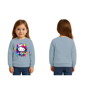 Unisex Hello Kity Baskılı Çocuk Swaetshirt 3 İplik Şardonlu (Mavi)