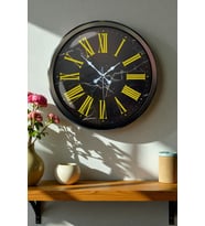 River World Duvar Saati 52 cm  Metal Deseni Siyah Mermer