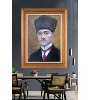 Altın Varaklı Çerçeveli Paspartulu Atatürk Tablo TR1622 (Gold)