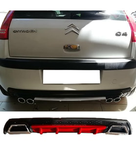 Citroen C4 Kırmızı Difüzör Çiftli Kare Egzoz Görünümlü D Tip Difizör