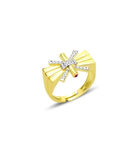 Gümüş altın yaldızlı zirkon taşlı ayarlamalı düğüm modeli yüzük SGTL12701GOLD (Altın Rengi)
