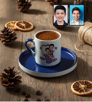 Kişiye Özel Karikatürlü Bordo Mavi Taraftar Baba Oğul Türk Kahvesi Fincanı Babalar Günü Hediyesi