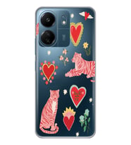 Xiaomi Redmi 13C Uyumlu Kaplan ve Kalp Desenli Şeffaf Telefon Kılıfı