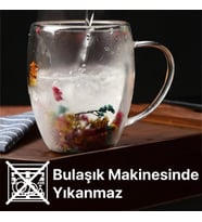 Çift Cidarlı 250ml Kulplu Cam Kupa 2'li - Çiçekli