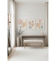 Minimalist Botanik Zarafeti 3’lü Ahşap Çerçeveli Tablo Seti