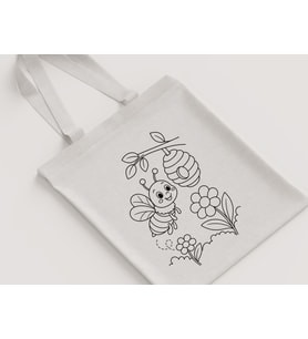 Arı Bal Peteği Çiçekli Desenli Çocuk Omuz Çantası Hediyelik Boyanabilir Ham Bez Çanta