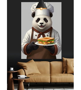 Panda şef aşçı figürü tost tabağı sunuyor Dekoratif Kanvas - Mdf Ahşap Tablo