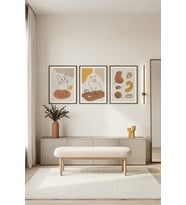 Modern Minimalist Kedi Temalı 3’lü Ahşap Çerçeveli Tablo Seti