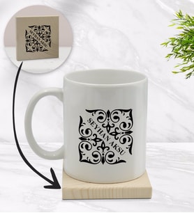BK Gift Kişiye Özel İsimli Beyaz Kupa Bardak ve Ahşap Bardak Altlığı Hediye Seti - Model 10