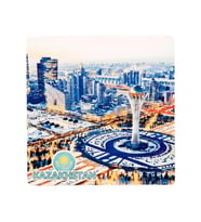 Kazakistan Temalı Ahşap Bardak Altlığı