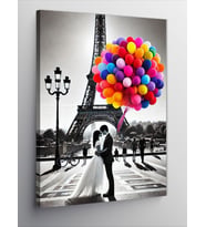 Kanvas Tablo Eiffel Kulesi Ve Balonlu Düğün Çifti