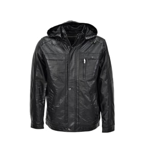 Erkek Suni Deri Kapüşonlu Spor Mont M1212 BGL-ST04017 (Siyah)