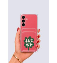 Samsung Galaxy S25 Kartlıklı Lucky Yonca Desenli Kılıf