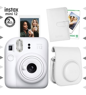 Instax mini 12 Beyaz Fotoğraf Makinesi-10'lu Film-Laporta Albüm ve Deri Kılıf Seti