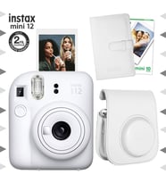 Instax mini 12 Beyaz Fotoğraf Makinesi-10'lu Film-Laporta Albüm ve Deri Kılıf Seti