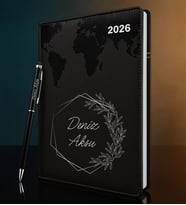 BK Gift Kişiye Özel İsimli Termo Sert Kapak 2026 Siyah Ajanda & Kalem -9, Öğretmenler Günü Hediyesi, Yeni İş Hediyesi