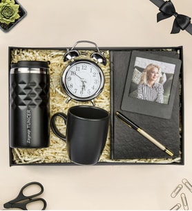 Premium Kişiye Özel Termos,Fincan,Defter,Kalem,Masa Saati Ve Fotoğraflı Çerçeve Hediye Seti