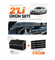 e-biz BMW F10 (2010-2017) Uyumlu Torpido Örtüsü + Deri Bagaj Çantası Seti - Siyah-Gri - BM004