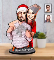 Kişiye Özel Yılbaşı Sevgili Karikatürlü İki Katmanlı Ahşap Biblo Model-8