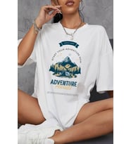 Manzara Baskılı Unisex Oversize Tişört (Beyaz)