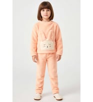 Kız Çocuk Bisiklet Yaka Standart Kol Uzun Kol Regular Kalıp Peluş Örme Pijama Takımı Dayanıklı