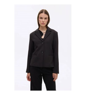 Quzu Çift Düğmeli Dikiş Detaylı Siyah Kadın Blazer Ceket CKT00882