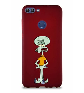 Huawei P Smart Soft Premier Kapak Squidward Dokunaç Tasarımlı Silikon Kılıf - Mürdüm (Şeffaf)