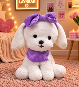 Mor Renkli Fiyonklu Peluş Köpek Oyuncak – 45 cm