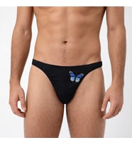 Erkek Mavi Kelebek Nakışlı Siyah Renk String Külot BB2292