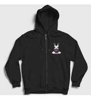 Presmono Unisex Siyah Pink Skeleton Rabbit İskelet Tavsan Fermuarlı Kapüşonlu Sweatshirt 424688tt