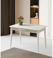 Ortadan Açılır Büyüyen Parlak Ahşap Yemek Masası Mermer Desenli 60x100cm SADECE MASA FİYATIDIR (Beyaz-Mermer)
