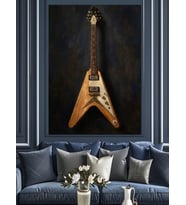Duvara Yaslanmış V Tarzı Gitar Dekoratif Kanvas - Mdf Ahşap Tablo