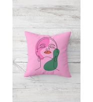 Line Art Çift Tarafı Baskılı Gizli Fermuarlı Yıkanabilir Leke Tutmaz Dekoratif Kırlent Kılıfı (Pembe)