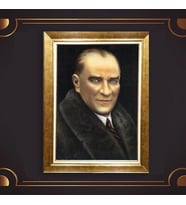 Altın Varaklı Çerçeveli Paspartulu Atatürk Tablo z5043 (Gold)