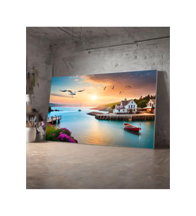 Kanvas Tablo Uçan Kuşlar Ve Gö Kenarında Ev Dekoratif Kanvas Tablo 50 X 70