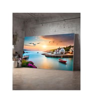 Kanvas Tablo Uçan Kuşlar Ve Gö Kenarında Ev Dekoratif Kanvas Tablo 50 X 70