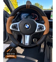 BMW F80 M3 Dikme Direksiyon Kılıfı Delikli Deri Parlak Siyah Taba Detay Çift Yüzük ve Dikiş 2012-2019