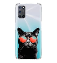 PrintiFy Oppo A92 Uyumlu Kedi 3 Baskılı Şeffaf Köşe Korumalı Antişok Kılıf