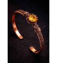 %100 Saf Bakır Sarı Sitrin Zirkon Taşlı Kadın Bileklik El Yapımı Ayarlanabilir Otantik Premium Tasarım;