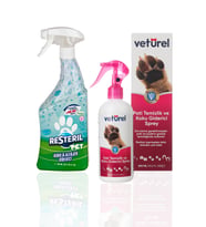 Pet Antibakteriyel Antialerjik Hijyen Spreyi 750mL Veturel Pati Temizlik ve Koku Giderici 300mL Seti (Renksiz)