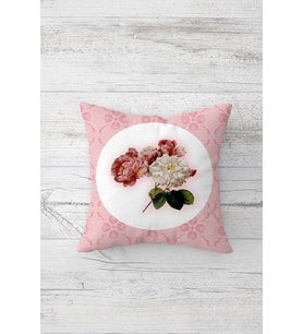 Vintage Floral Desen Tarafı Baskılı Gizli Fermuarlı Yastık Kılıfı Kırlent Koltuk Yastık Kılıfı (Beyaz-Pembe)