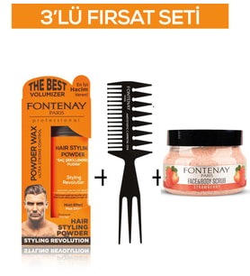 Fontenay Pudra Toz Wax Turuncu 20gr +Şekil Tarağı 034+ Face And Body Scrub Çilekli 350ml 3'Lü Set