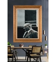 Altın Varaklı Çerçeveli Paspartulu Atatürk Tablo DC1251 (Gold)