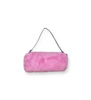 Peluş Silindir Omuz Çantası, Pembe, Mor Askılı, Fermuarlı (Pembe)