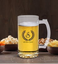 BK Gift Kişiye Özel Çelenk Baş Harfli İsimli Cam Bira Bardağı 50cl-5 (Beyaz)